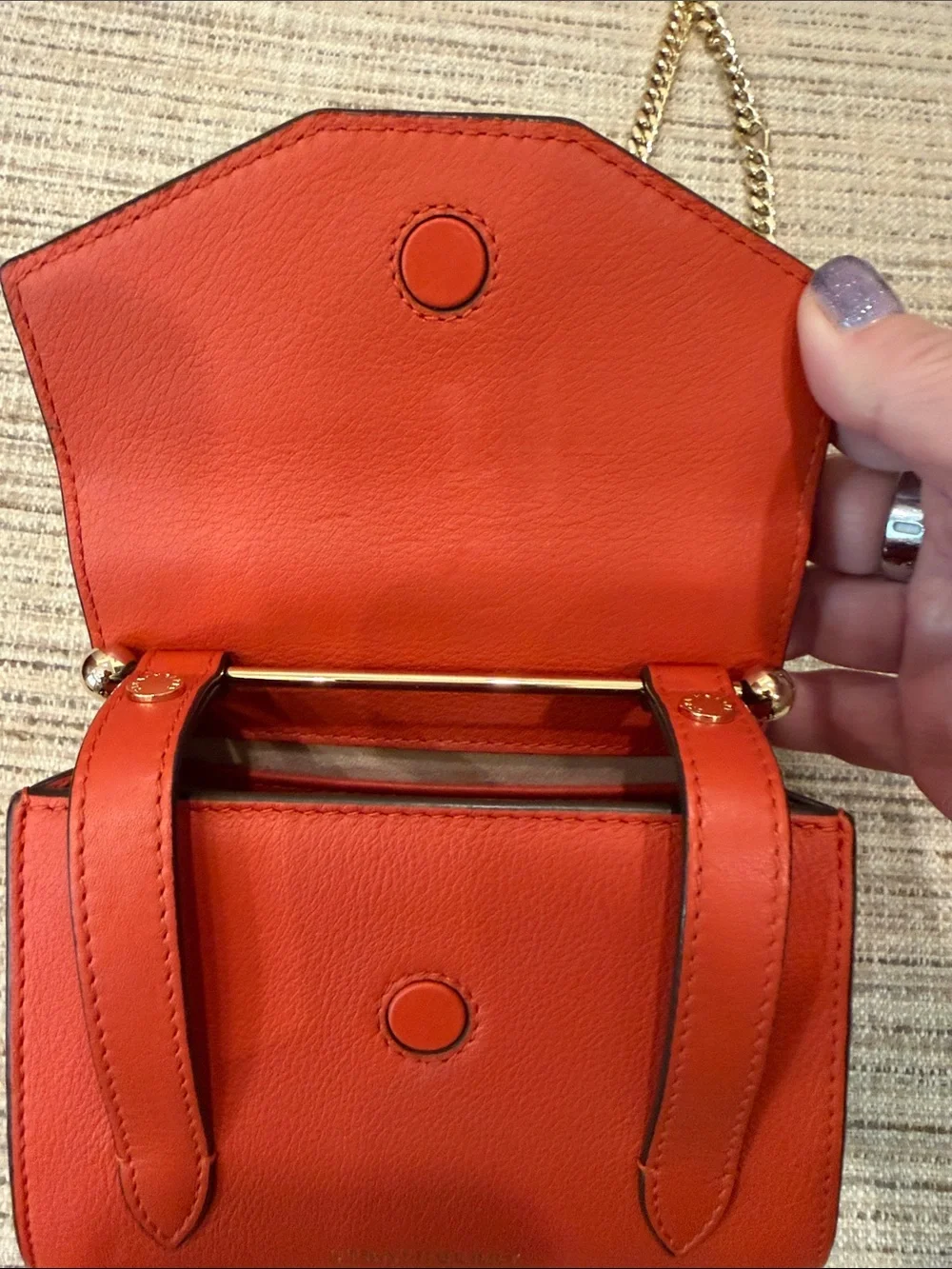 Strathberry Mini Crossbody in Burnt Orange with Gold Chain - Picture 13 of 16